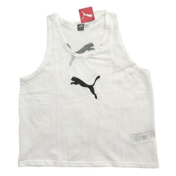 Puma White Mesh Tank Top Training Vest Bib Black Puma Logo Men’s Size Medium - Picture 1 of 6